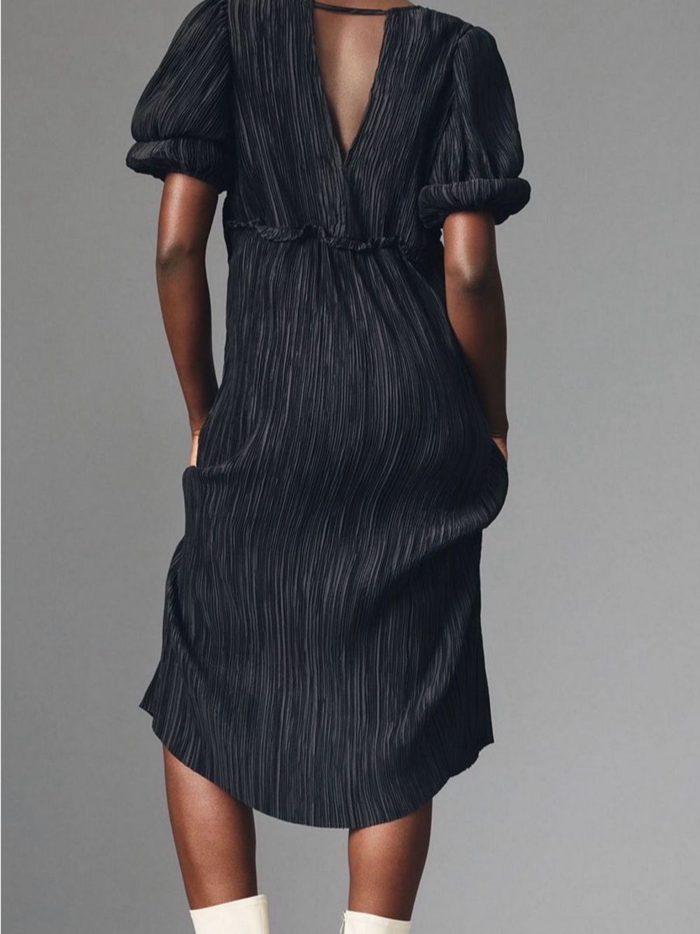 Anthropologie Black Textured Wrap-Front Midi Dress - Picture 2 of 6